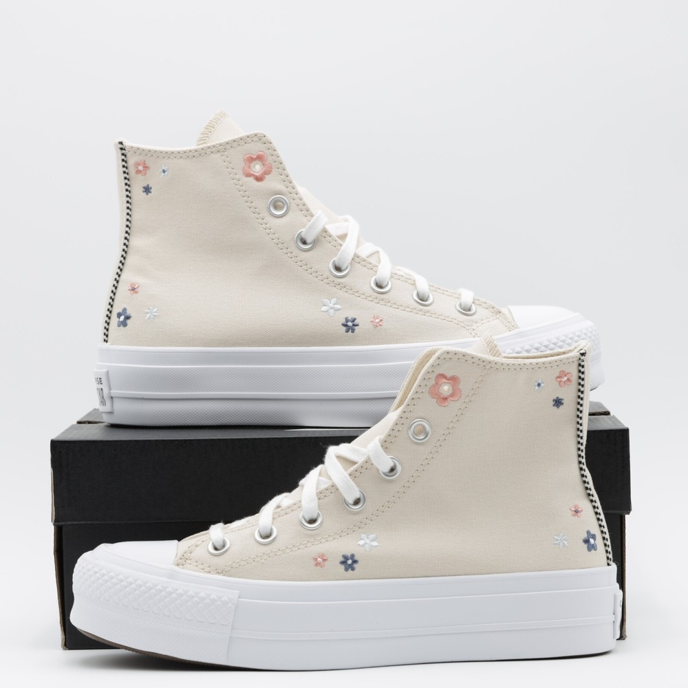 Converse Women's Chuck Taylor All Star Lift Platform Floral Shoes Ivory Size 8 - Picture 11 of 12